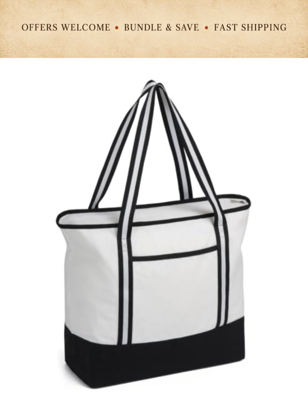 Large Canvas Tote Bag 15 Inch with Bottom Support Zipper